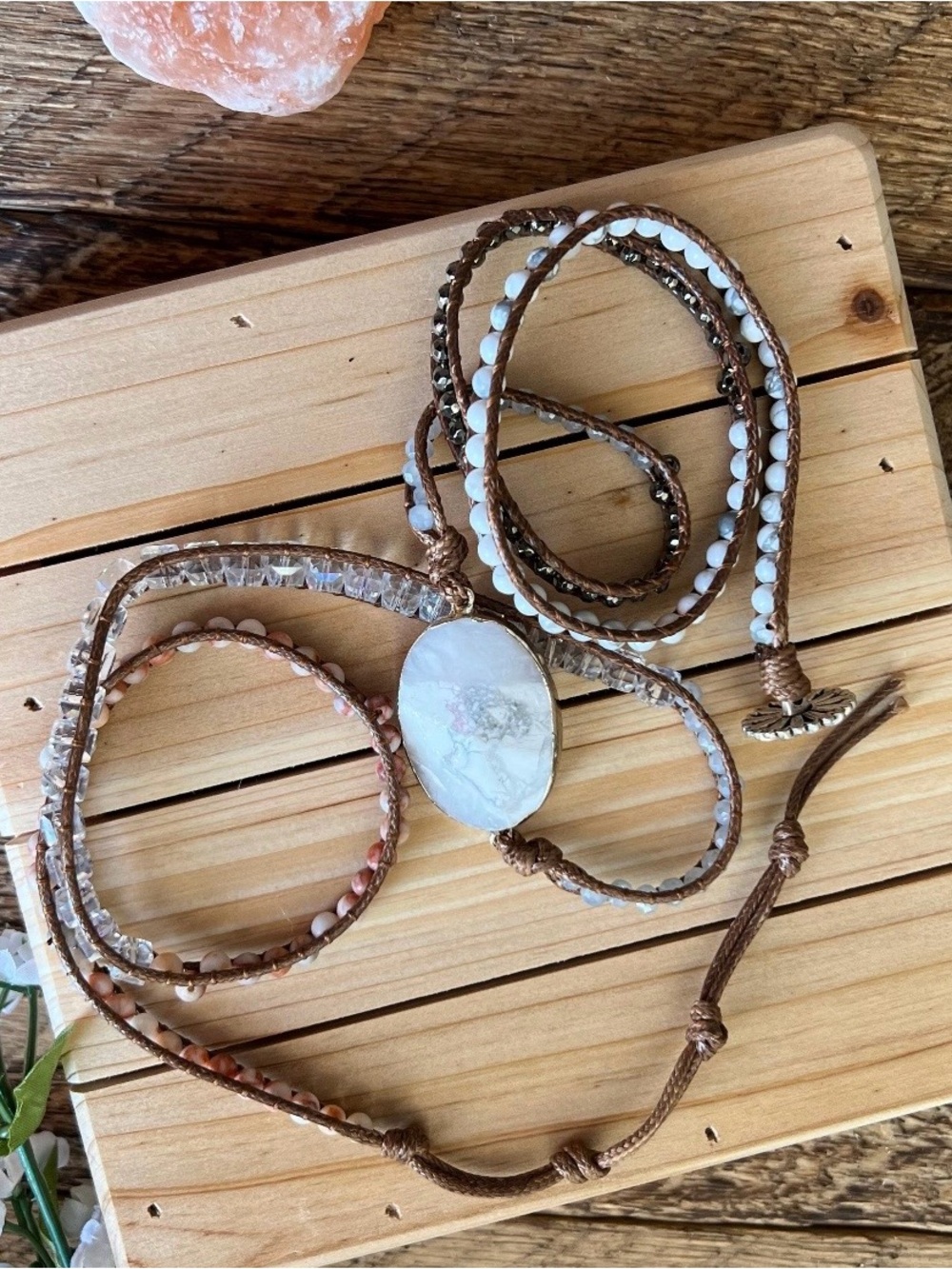 Handcrafted White stone Wrap Bracelet Necklace - Women Jewelry